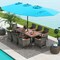 10-Piece Outdoor Wicker Dining Set with Acacia Wood Table, Cushioned Chairs and 15 Feet Umbrella